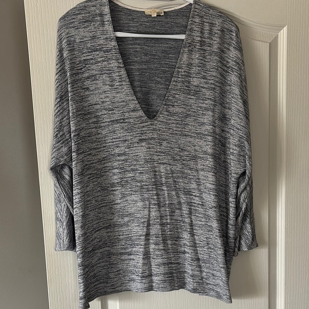 Gray V-Neck Women's Top